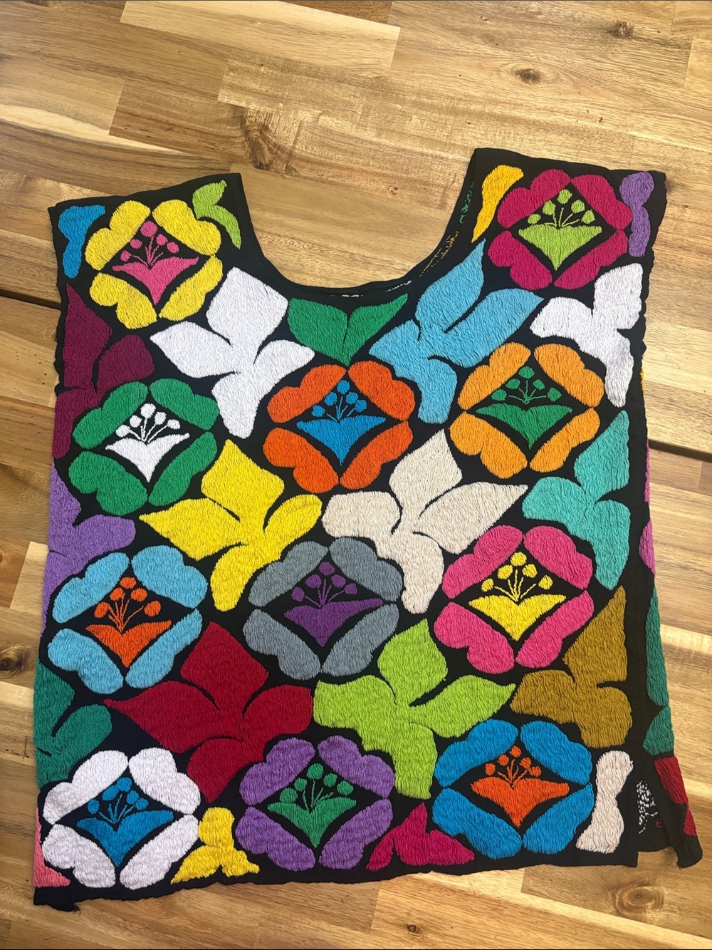 Multicolor Floral Embroidered Black Sweater Vest